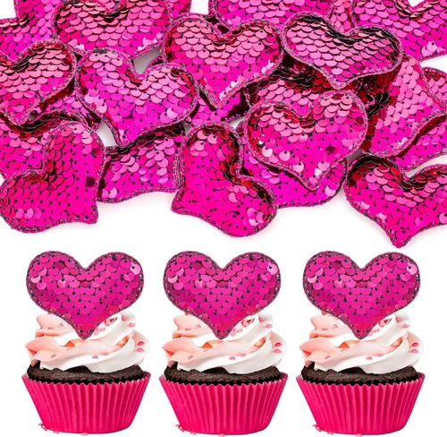 Vista 14 de 24 piezas de decoración de cupcakes con purpurina dorada para el día de San Valentín, temática de San Valentín, fiesta de cumpleaños, suministros
