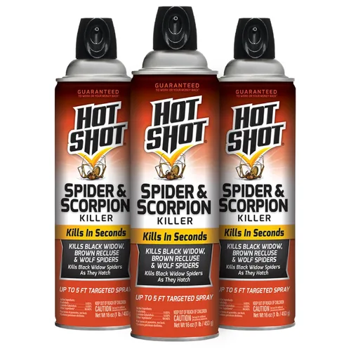 Vista 10 de Hot Shot Spider & Scorpion Killer (Aerosol), mata arañas grandes y escorpiones en segundos, incluyendo viuda negra, reclusa marrón y arañas lobo, 16