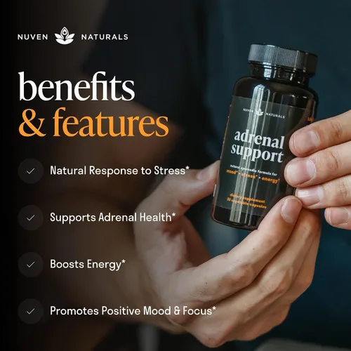 Vista 3 de Nuven Naturals Apoyo suprarrenal - Manager de cortisol y suplementos de apoyo suprarrenal con extracto de ashwagandha, Rhodiola Rosea, albahaca