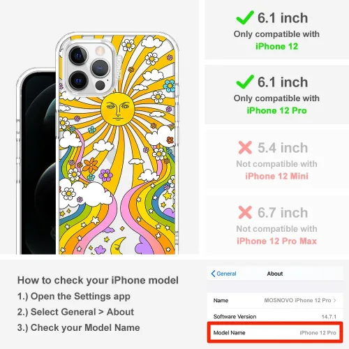 Vista 2 de MOSNOVO Funda para iPhone 12 y iPhone 12 Pro, [protección contra caídas de grado militar Buffertech de 6.6 pies] [Tecnología antidespegable] Diseño