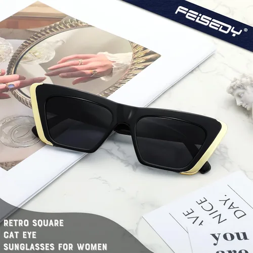 Vista 5 de FEISEDY Gafas de sol cuadradas retro con ojo de gato para mujer, gafas de sol vintage de moda con ojo de gato B2966