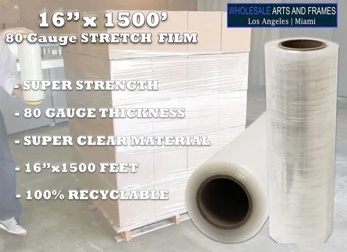 Vista 4 de 16"x1500' película de estiramiento/envoltura de paleta 1 rollo de calibre 80 Industrial Strengh 20 micrones Clear Adhering Packaging durable