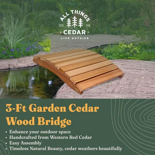 Vista 2 de All Things Cedar Puente de madera, pasarela de jardín al aire libre para estanques de patio trasero, 3 pies, natural