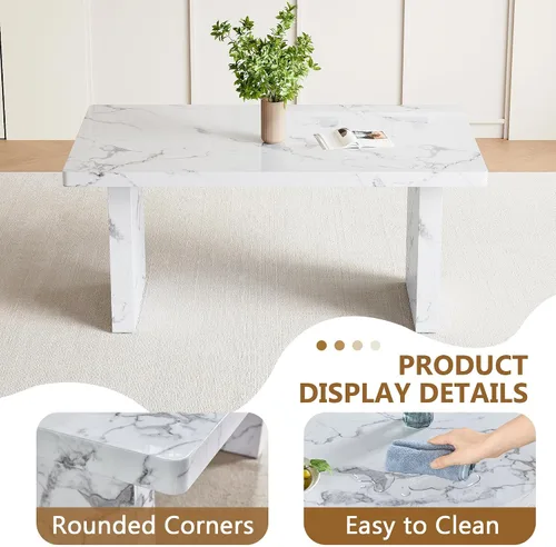 Vista 6 de gopop Mesa de comedor de mármol de 63 pulgadas, tablero de mesa de comedor MDF con patrón de mármol y base para cocina y comedor.