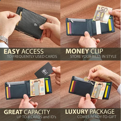 Vista 2 de Cartera con clip para dinero con compartimento para monedas bloque RFID de Nueva York minimalista mini billetera delgada plegable para hombres