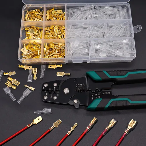 Vista 3 de Twidec/360Pcs 2.8/4.8/6.3mm Kit surtido de terminales de engarce rápido con conectores de pala macho y hembra, bloque de terminales de engarce