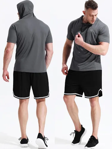 Vista 4 de Neleus - Camiseta sin mangas deportiva Dry Fit para correr con capucha