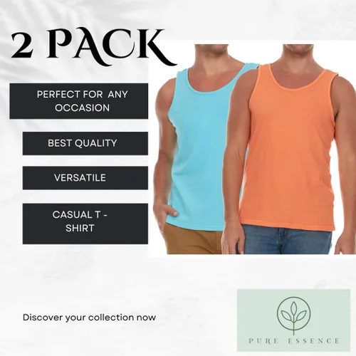 Vista 2 de Pure Essence Paquete de 2 camisetas sin mangas teñidas para hombre, camisetas casuales ideales para gimnasio, entrenamiento, correr, playa o uso