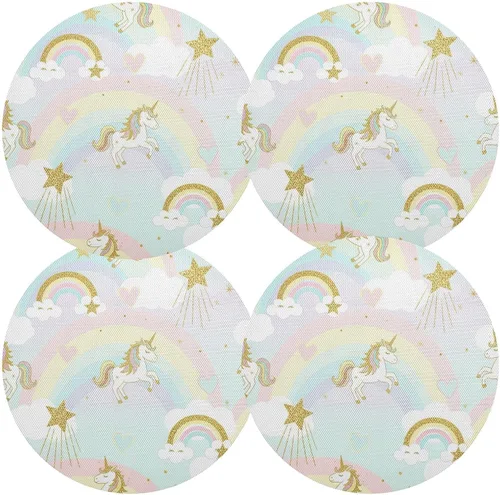 Vista 2 de Glittery Gold Unicorns Dining Room Table Placemats, Non Slip Placemats Set Washable for Kitchen Table one sizex1