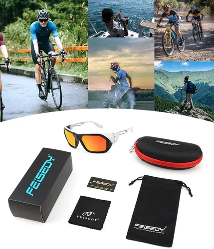 Vista 7 de FEISEDY Gafas de sol polarizadas deportivas para hombres y mujeres, para motocicleta, ciclismo, correr, pesca, gafas poligonales, protección UV400