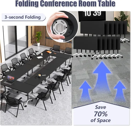 Vista 3 de Paquete de 6 mesas de conferencias plegables, mesa de entrenamiento móvil Negro 1