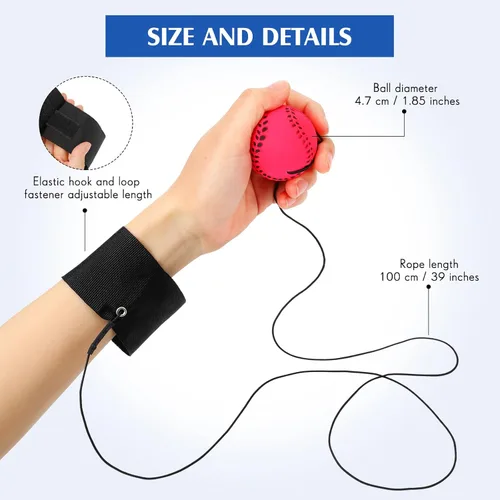 Vista 4 de Skylety Bola de Muñeca con Rebote de 1.85 Pulgadas, Bola de Deporte de Goma con Correa y Cuerda, Bolas Reboteadoras de Baloncesto, Béisbol, Fútbol