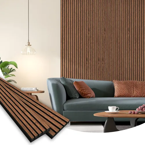 Vista 30 de SMARTSTANDARD Paneles acústicos de listones de madera de muestra, panel de pared de listones de madera insonorizado, nogal, paquete de muestra