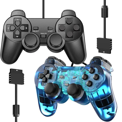 Vista 10 de Degulan Wired Controller for PS2 Double Shock, 2 Pack Gamepad Remote Compatible with Play station 2 (Clear Green and Clear Blue)