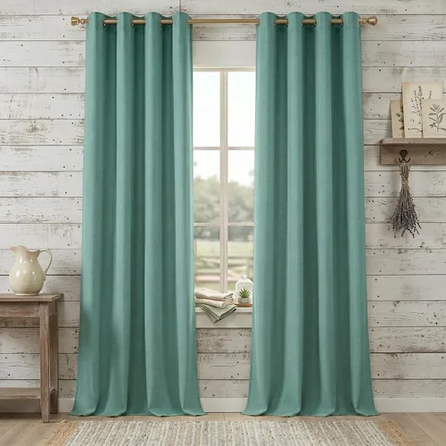 Vista 12 de Anpark Cortinas 100% opacas para dormitorio, cortina opaca de lino estilo granja de 84 pulgadas de largo, juego de 2 paneles, cortinas de ventana