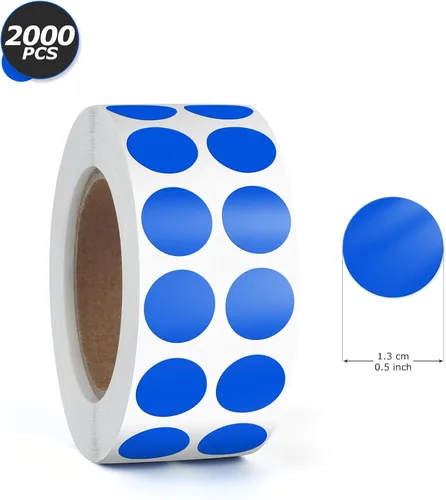 Vista 6 de Calcomanías redondas azules de 0.5 pulgadas con código de color, impermeable, rollo extraíble de 2000
