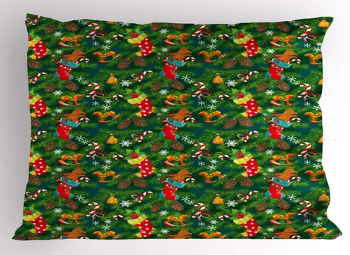 Vista 36 de Ambesonne Juego de 2 fundas de almohada navideñas, diseño de estrellas de Navidad y copos de nieve, letras retro, ropa de cama de microfibra