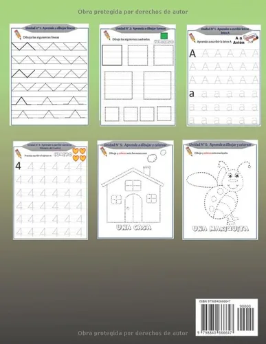 Vista 2 de Aprender a Escribir Letras y Números Aprender a trazar líneas, formas, dibujos, Aprende a dibujar y colorear para niños, Libro de actividades