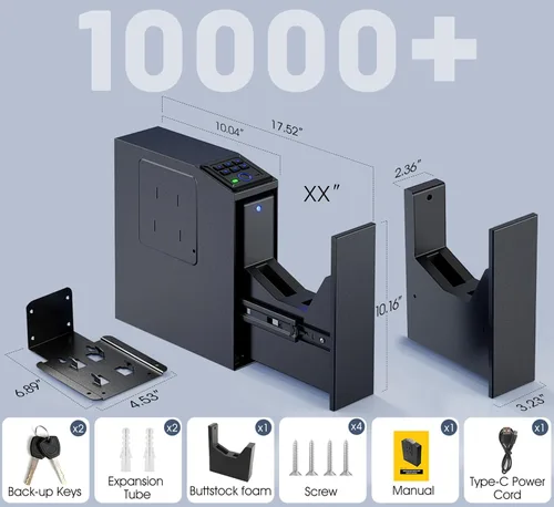 Vista 6 de Caja fuerte para armas, caja fuerte biométrica deslizante para pistola de mano, 4 formas de desbloqueo con huella digital, acceso por clave, código