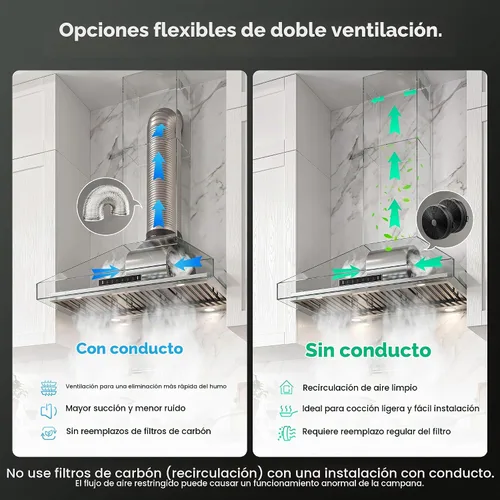 Vista 8 de IKTCH Campana extractora de montaje en pared de 36 pulgadas 900 CFM convertible, ventilación de chimenea de cocina de acero inoxidable con sensor
