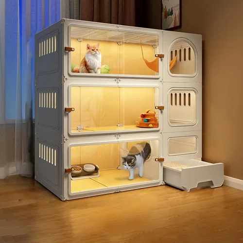 Vista 12 de Jaulas grandes para gatos de 2/3/4 niveles para interiores, jaula para gatos con caja de arena, villa para gatos, jaula para gatos
