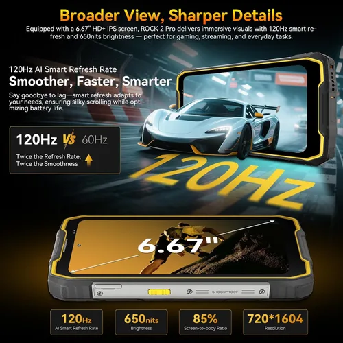 Vista 9 de Blackview Rock 2 Pro 5G Teléfono resistente Android 16, 15000mAh/33W Dual 400LM luz de camping, 32GB+256GB/2TB Smartphone resistente desbloqueado