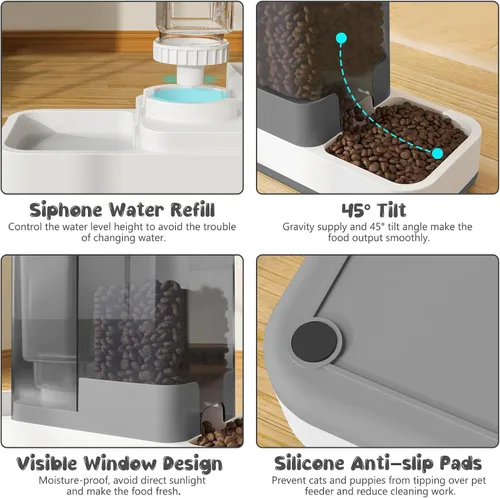 Vista 4 de GearRoot Alimentador automático para gatos y dispensador de agua, 2 en 1, dispensador de alimentos para mascotas por gravedad y dispensador de agua
