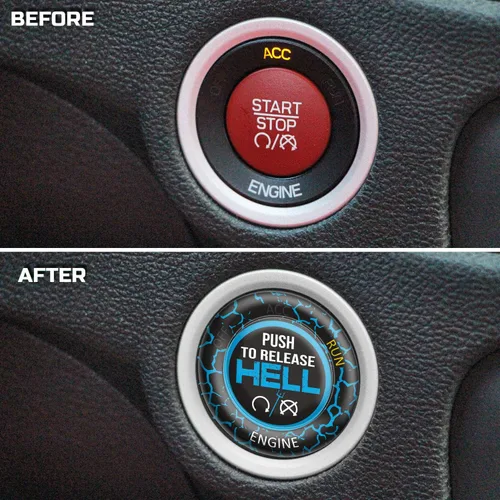 Vista 2 de TOOLEPIC Cubierta de botón de arranque para Dodge Challenger Charger Durango Accesorios 2015-2025 - Kit de interruptor de encendido y parada de Azul