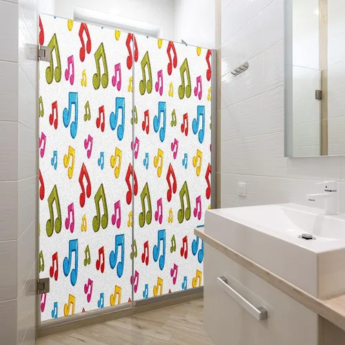 Vista 9 de Película decorativa de privacidad para ventana, notas musicales coloridas, estática, translúcida, para ventana, de vidrio esmerilado, no adhesivo