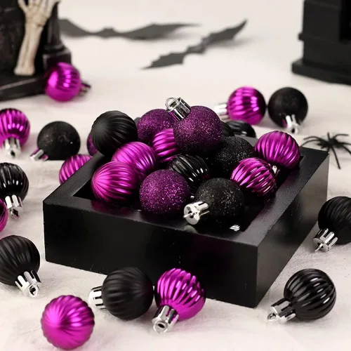 Vista 4 de AMS Esferas de Navidad de 2.36 pulgadas/60mm, 34 unidades, adornos grandes, decoraciones para fiestas, inastillables, colgantes festivos para Negro