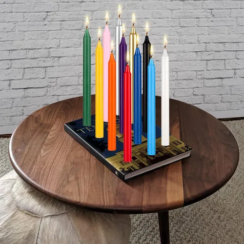 Vista 4 de Mega Candles 12 velas rectas sin perfume de colores surtidos supremos, velas de cera hechas a mano de 10 pulgadas x 7/8 pulgadas, campanadas