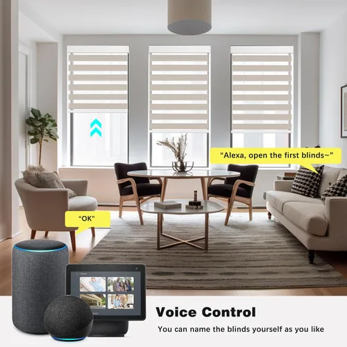 Vista 2 de Changshade Smart Motorized Zebra Blinds Blackout Remote Control Work with Alexa, Google Home, Apple Homkit, Custom Size Electric Power Indoor Window