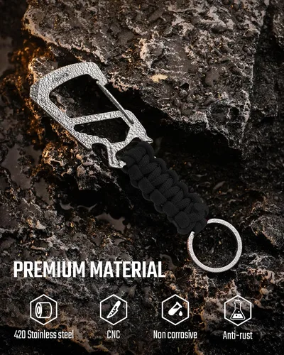 Vista 8 de KeyUnity KC00 Llavero de mosquetón de paracord, cordón de paracaídas 550 Multiherramienta para exteriores, mochilas, hombres y mujeres