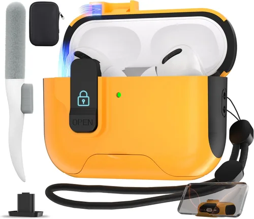 Vista 24 de Maxjoy Funda protectora para AirPods Pro 3 con kit de limpieza, funda rígida militar con bloqueo que absorbe los golpes, azul oscuro