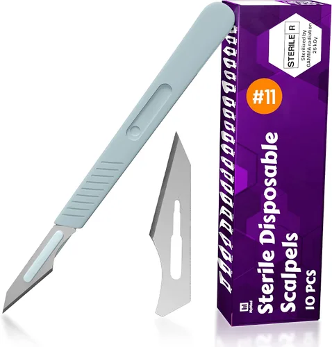 Vista 8 de MyMed Bisturíes desechables Cuchillas afiladas de acero al carbono #10 Bolsas individuales estériles para dermaplaining, podología
