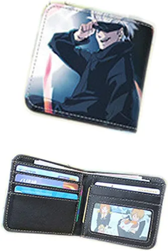 Vista 2 de AWAVAWA Jujutsu Kaisen Wallet,Gojo Satoru Cosplay plegable Anime corto cartera