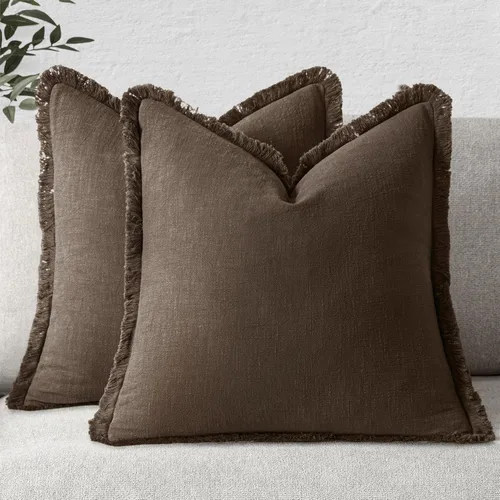 Vista 39 de MIULEE Juego de 2 fundas de almohada decorativas de lino neutro con flecos, fundas de cojín de estilo bohemio con borlas para sofá, cama, sala