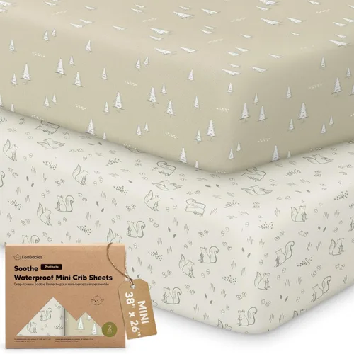 Vista 15 de 2 Sábanas para Pack and Play, Sábanas Impermeables para Mini Cuna Ajustables - 38x26 pulgadas Sábanas de Algodón Orgánico Pack N Play para Colchón