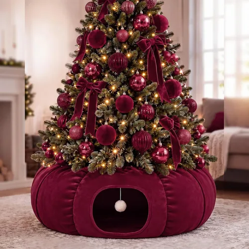 Vista 21 de Túnel de árbol de Navidad para gatos de 36 pulgadas, cama de dona, blanco