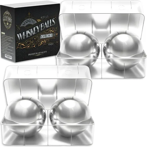 Vista 8 de G&J's Finest Premium - Juego de 4 bolas de acero inoxidable para whisky, 2 bolas extragrandes y 2 de gran tamaño con bolsas para congelador y pinzas