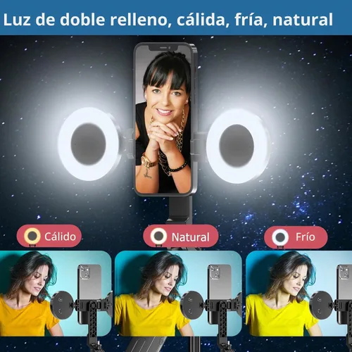 Vista 4 de Kit de vlogging de trípode de seguimiento facial automático para iPhone y teléfono Android con luces duales/micrófono inalámbrico dual/control