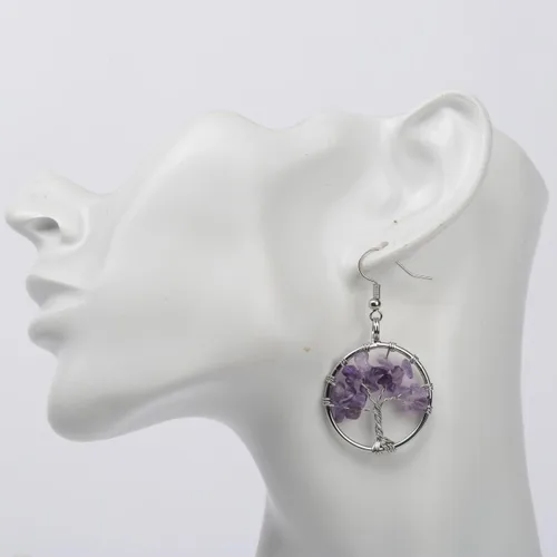 Vista 3 de YACQ Pendientes colgantes de árbol de piedras preciosas naturales hechos a mano para mujer
