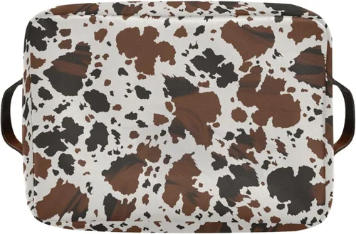 Vista 9 de Cesta de almacenamiento rectangular de lona con estampado de vaca con asas para el hogar, oficina, libros, guardería, juguetes para niños, armario