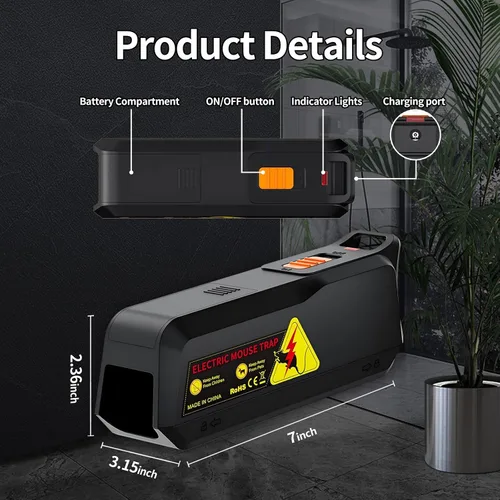 Vista 5 de Paquete de 2 Trampas Electrónicas para Ratones, Trampa Eléctrica Eficaz para Ratones Zapper con Diseño Seguro para Mascotas y Eliminación sin