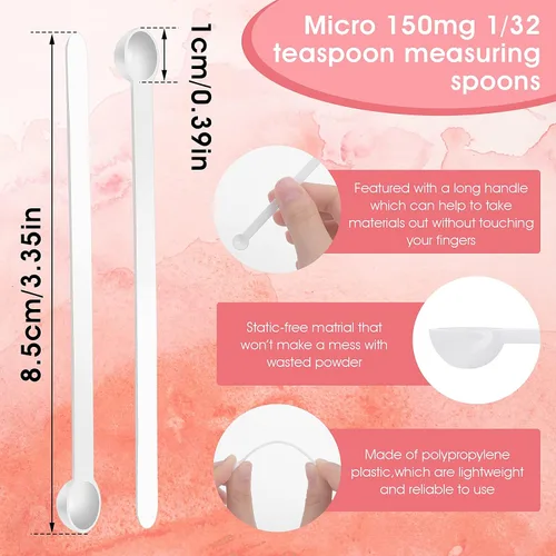 Vista 2 de Prasacco 32 cucharaditas de 1/32 cucharaditas de 0.15 mL mini cucharas medidoras micro cucharadas para frascos pequeña cuchara de plástico