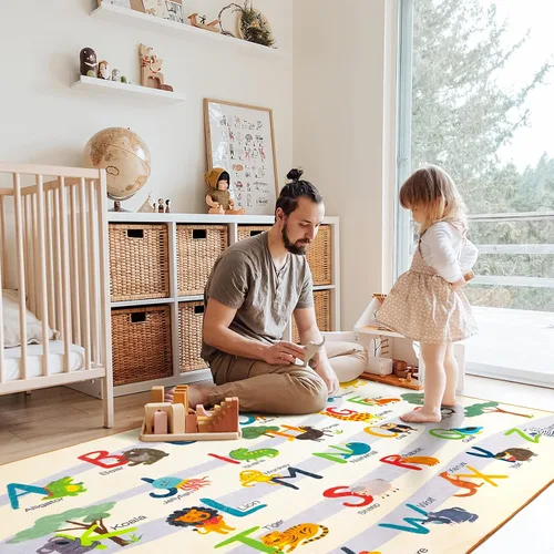 Vista 3 de Ashler - Alfombra infantil con alfabeto y animales para sala de juegos, 5.7 x 4.3 pies, alfombra de juego educativa para niños pequeños, alfombra