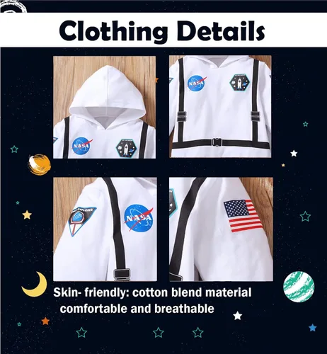 Vista 3 de Singcoco Disfraz de astronauta para niño y niña pequeña, Astronauta blanco