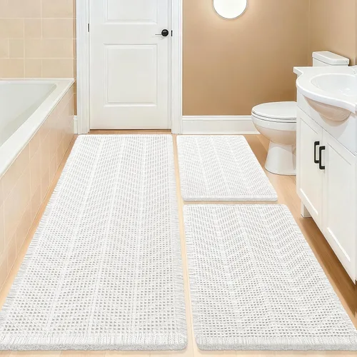 Vista 66 de Tapete de baño con diseño de gofre, moderno, bohemio, absorbente, antideslizante, ultrasuave, lavable a máquina, con letra de baño, dormitorio