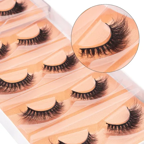 Vista 3 de DYSILK Pestañas postizas de visón, 5 pares de pestañas 6D, kit de extensión de pestañas de visón sintético, pestañas postizas, pestañas esponjosas