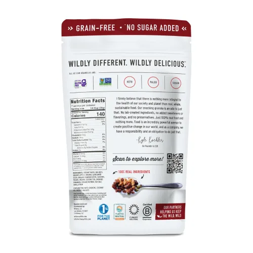 Vista 2 de Wildway Granola Keto con ingredientes orgánicos, manzana y canela, cereales sin granos, sin gluten, vegana, baja en carbohidratos y sin azúcar